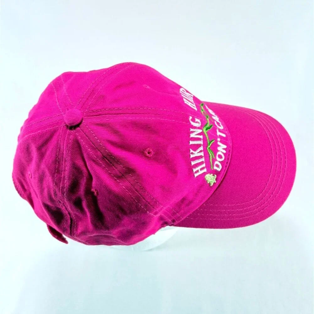 Hiking Hair Don't Care Hot Pink Cotton Embroidered Strapback Buckle Baseball Hat